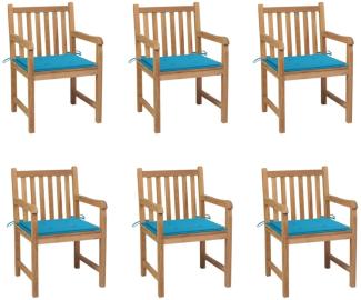 vidaXL Gartenstühle 6 Stk. mit Blauen Kissen Massivholz Teak 3073035