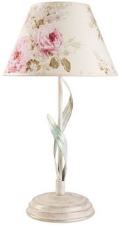 Licht-Erlebnisse Nachttischlampe LOREN, ohne Leuchtmittel, Shabby Chic Floral 34cm E27 Stoffschirm Landhaus Nachttisch Wohnzimmer