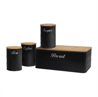 Neuetischkultur Brotkasten Brotkasten Vorratsdosen 4er-Set Schwarz, Eisen, (Set, 4-tlg, 1 Brotkasten, 3 Vorratsdosen), Metall Kaffeedose Teedose Zuckerdose