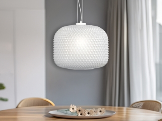 Pendelleuchte ASHFORD einflammig Kristall Glasschirm in Weiß, Ø 40cm