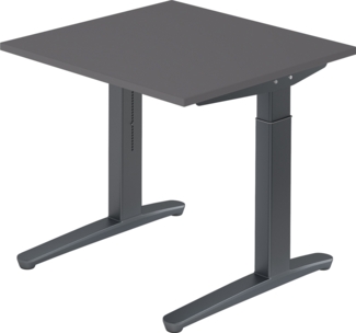 bümö manuell höhenverstellbarer Schreibtisch 80x80 in graphit Gestell in Graphit - PC Tisch höhenverstellbar & klein, höhenverstellbarer Tisch Büro, kleiner Computertisch verstellbar, X08-G-GG