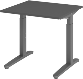 bümö manuell höhenverstellbarer Schreibtisch 80x80 in graphit Gestell in Graphit - PC Tisch höhenverstellbar & klein, höhenverstellbarer Tisch Büro, kleiner Computertisch verstellbar, X08-G-GG