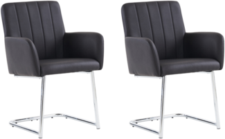 Merax 2er Set Esszimmerstühle, Polsterstühle, mit vertikalen Streifen, Gepolsterter Sessel mit zickzackförmige Metallbeine, Lounge-Stuhl, Wohnzimmerstuhl, PU, Schwarz