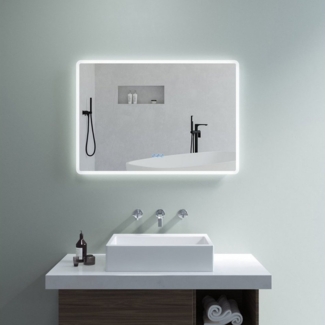 AQUABATOS LED-Lichtspiegel LED Badspiegel Badezimmerspiegel mit Beleuchtung (Lichtspiegel Wandspiegel 80x60 cm 100x70 cm 140x70 cm 160x70 cm Kaltweiß 6400K und Warmweiß 3000K), Dimmbar, Touch Schalter, Antibeschlag, Energiesparend