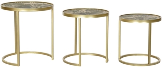 DKD Home Decor Set mit 3 Tischen, goldfarben, Metall, MDF, Tropisches Grün (47 x 47 x 50 cm)
