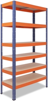 shelfplaza PRO 230x90x50 cm Schwerlastregal in blau-orange mit 6 Böden und 166 kg Traglast pro Boden