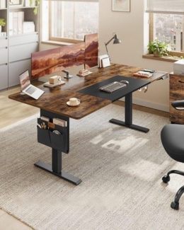 SONGMICS Höhenverstellbarer Schreibtisch elektrisch, 180 x 80 cm, stufenlos verstellbar, Memory-Funktion mit 4 Höhen, USB-C-Anschluss, vintagebraun-mattschwarz