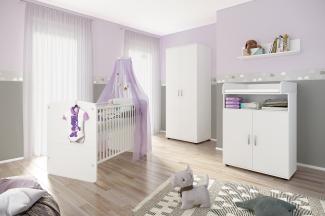 nonjoo Lunis Set 3: best. aus Babybett, Kommode, Wickelaufsatz, Wandboard und Kleiderschrank 2-trg.