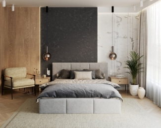 FDM Polsterbett mit Bettkasten Stauraumbett, aus hochwertigem CORD Stoff Bezug (verfügbar 90x200 120x200 140x200 160x200 180x200cm, Bettrahmen, Bett, mit großen gepolsterten Kopfteil, mit Bettkasten zum aufklappen), Metallrahmen mit Lattenrost, hydraul...