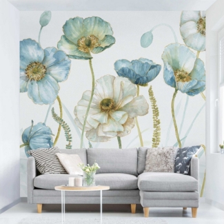 Bilderdepot24 Fototapete Blüten Gold Blumen Floral Kunst pastell moderne Wanddeko XXL, Glatt, Matt, (Vliestapete inkl. Kleister oder selbstklebend), Wohnzimmer Schlafzimmer Küche Flur Motivtapete Vliestapete Wandtapete