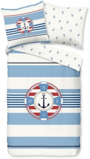 PURE luxury collection Wendebettwäsche Selin, Microfaser, 2 teilig, Mikrofaser, Pflegeleicht, Reißverschluss, Wendeoptik, Maritim, Anker