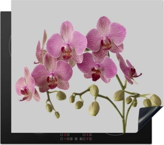 MuchoWow Herd-Abdeckplatte Orchideen auf grauem Hintergrund, Vinyl, (1 tlg), Abdeckplatte für Ceranfeld, Herd Inductionsmatte, 57x51 cm