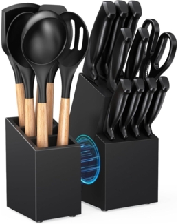 ACOQOOS Messerblock Set - 18-teiliges Küchenmesser mit Silikonutensilien