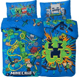 BERONAGE Wendebettwäsche Minecraft Bettwäsche Slurp Blast Linon / Renforcé, Baumwolle, 2 teilig, 135x200 + 80x80 cm