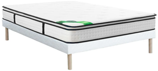 Vente-unique - Bett-Set 160 x 200 cm, Polsterbett + 7-Zonen-Taschenfederkernmatratze mit integriertem Topper und Bambusbezug, Höhe 26 cm - MIREZA von NATUREA