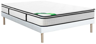 Vente-unique - Bett-Set 160x200 cm, Polsterbett + 7-Zonen-Taschenfederkernmatratze mit integriertem Topper und Bambusbezug, Höhe 26 cm - MIREZA von NATUREA