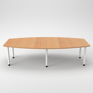 Rheinland Möbel Konferenztisch KONTI 280x130 cm – ovaler Besprechungstisch in Buche mit weißen Rundrohrfüßen & 2 Kabelauslässen, erweiterbarer Meetingtisch für 8–10 Personen, moderner XXL-Tisch fürs Büro