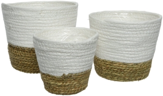 Kaemingk Blumentopf, Blumentopf geflochten Seegras 13-17cm Natur / Weiß 3er Set