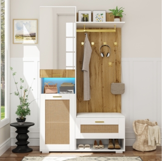 Flurschrank 110 x 38 x 190 cm mit LED-Beleuchtung und Spiegel