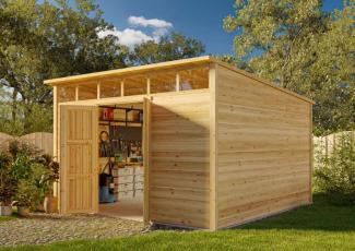 Alpholz Gerätehaus Q Line 360x240 Gerätehaus aus Holz Geräteschrank mit 28 mm Wandstärke Gartenhaus mit Montagematerial