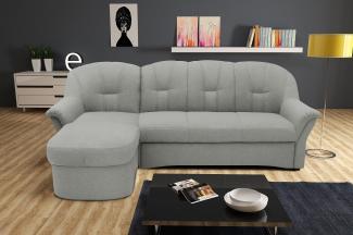 DOMO Collection Puno Ecksofa, Sofa in L-Form, Eckcouch, Sofa, Couch mit Longchair und Schlaffunktion, 142x233 cm, Polstermöbel in silber