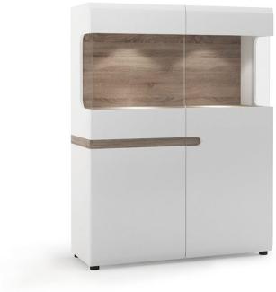 Ess-/Wohnzimmer Highboard weiß Hochglanz mit Trüffel Eiche Nb. LEGNICA-129, B/H/T ca. 109,5/143,5/42 cm