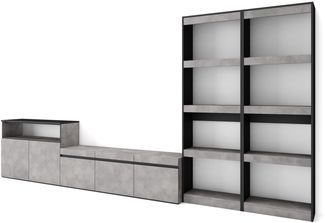 Skraut Home | Wohnwand Wohnzimmer | Wohnzimmermöbel, Möbelset | 370 x 186 x 35 cm | Für TV-Geräte bis zu 65" | Wohnzimmer Möbel | Moderner Stil | Zement