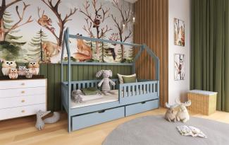 Hausbett Kinderbett NEILA 200x90cm Kiefer Massiv Grau inkl. Rollrost