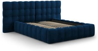 Micadoni Samtstoff Stauraumbett mit Doppelkopfteil Mamaia | Bezug Royal Blue | Beinfarbe Black Plastic 160x200