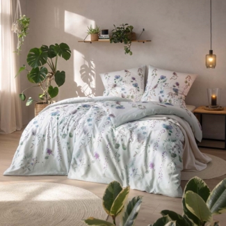 Estella Bio Mako Satin Bettwäsche 135x200 Carla salbei Blumenwiese lila 3426-532