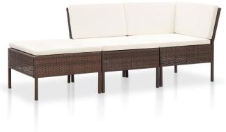 vidaXL 3-tlg. Garten-Lounge-Set mit Auflagen Poly Rattan Braun 48959