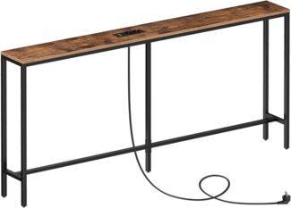 Schmaler Konsolentisch mit Ladestation 160 cm Vintagebraun Schwarz