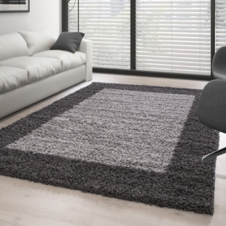 Carpettex Hochflor-Teppich Bordüre Design, Rund, Höhe: 30 mm, Teppich Wohnzimmer Bordüre Design Shaggy versch. farben und größen