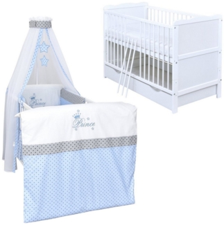 Baby-Delux Komplettbett Babybett Jack Schublade Komplettset, 11-tlg, Kinderbett 70x140 cm weiß, Bettset verschiedene Designs