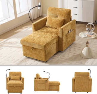 LVHOM Einzelsofa mit Handyhalterung, Polsterliege mit Bettkasten und Seitentaschen, Relaxsessel Schlafsofa mit versteckten Stauraum