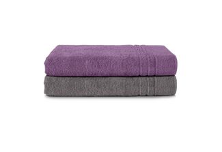 Komfortec 2er Saunatuch Set 70x200 cm aus 100% Baumwolle, XXL-Saunatücher, Sauna Handtuch, Weich, Groß, Frottee, Schnelltrocknend, Anhtrazit Grau/Violett