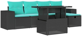 vidaXL 6-teiliges Gartensofa-Set mit Kissen, schwarzes Polyrattan 3275287