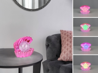 USB Muschel Tischlampe Pink mit RGB Beleuchtung, Höhe 14cm
