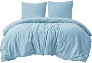 Bettwäsche Set 200x220 Hellblau 3tlg Mikrofaser Reißverschluss