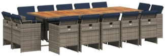 vidaXL 15-teiliges Garten-Ess-Set mit Kissen, grau, Polyrattan 3277828