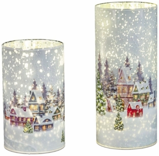 formano Nachttischlampe Winterdorf, mit Timerfunktion, Weiß, Motiv: Häuser