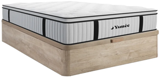 Vente-unique - Set aus Bettgestell mit Bettkasten + Taschenfederkernmatratze & Topper - 160 x 200 cm - Stärke 28 cm - Holzfarben hell - AMERICAN DREAM von YSMÉE