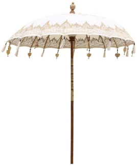 Oriental Galerie Sonnenschirm Balinesischer Sonnenschirm 180 cm Einfache Bemalung Weiß Gold