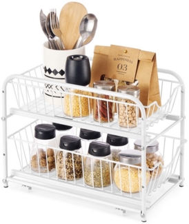 Küchen-Organizer, Küchenregal, Ordnungssystem, 2 Ebenen, stapelbar, erweiterbar, mit Metallkörben, für Küche, Badezimmer, weiß