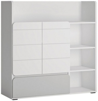 Feldmann-Wohnen Bücherregal Albi, 114x41x117cm weiß grau Hochglanz Grifflos mit 1 Schublade