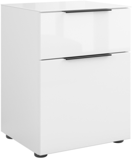 Nachtkommode >style< in weiß matt - Weißglas - 45 x 60,3 x 40 cm (BxHxT)