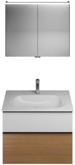 Burgbad FIUMO Waschtisch Set mit Spiegelschrank 82 cm breit, Weiß/Braun, Waschbecken Gussmarmor Weiß