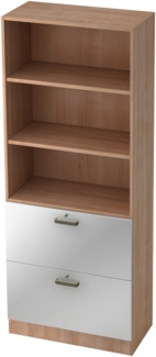 bümö office Aktenschrank mit Hängeregister-Schubladen abschließbar, Büroschrank Holz, 80cm breit in Nussbaum/Silber - Hängeregistratur für Hängeordner, Büro Schrank mit Relinggriffen, 7300-N-S-SG