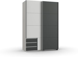 Kleiderschrank Emden in Weiß mit Graphit- Schwebetürenschrank in verschiedenen Varianten wählbar - Kleiderschrank Breite 135 cm ohne Spiegel