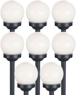 8er Set LED Solarkugel weiß, Erdspieß, DxH 10x38 cm